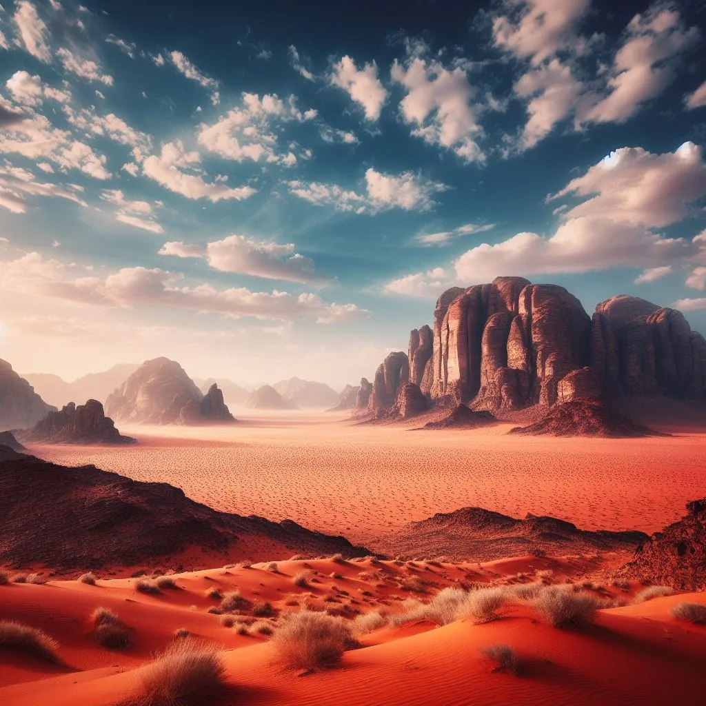 This AI-generated image envisions the beauty of Wadi Rum.